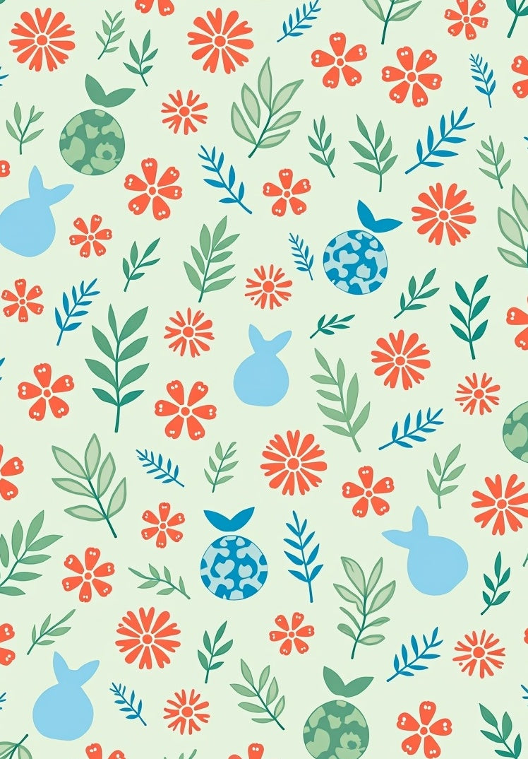 Cute Blue Bunny Coral Floral Garden Rug