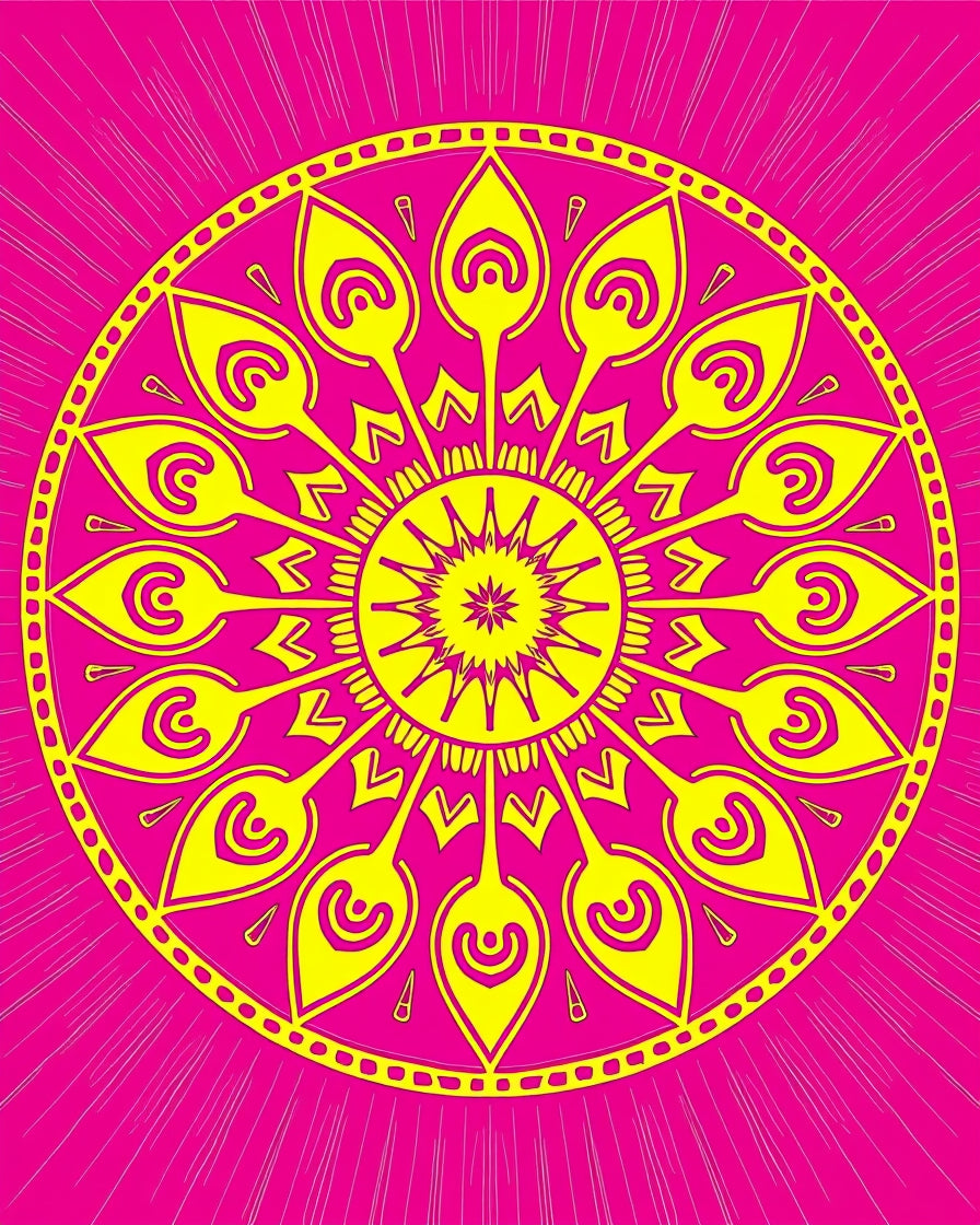 Vibrant Yellow Pink Mandala Sunburst Rug