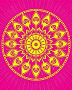 Vibrant Yellow Pink Mandala Sunburst Rug