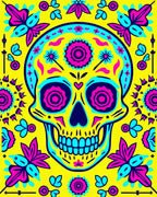 Vibrant Yellow Skull Floral Medallion Rug