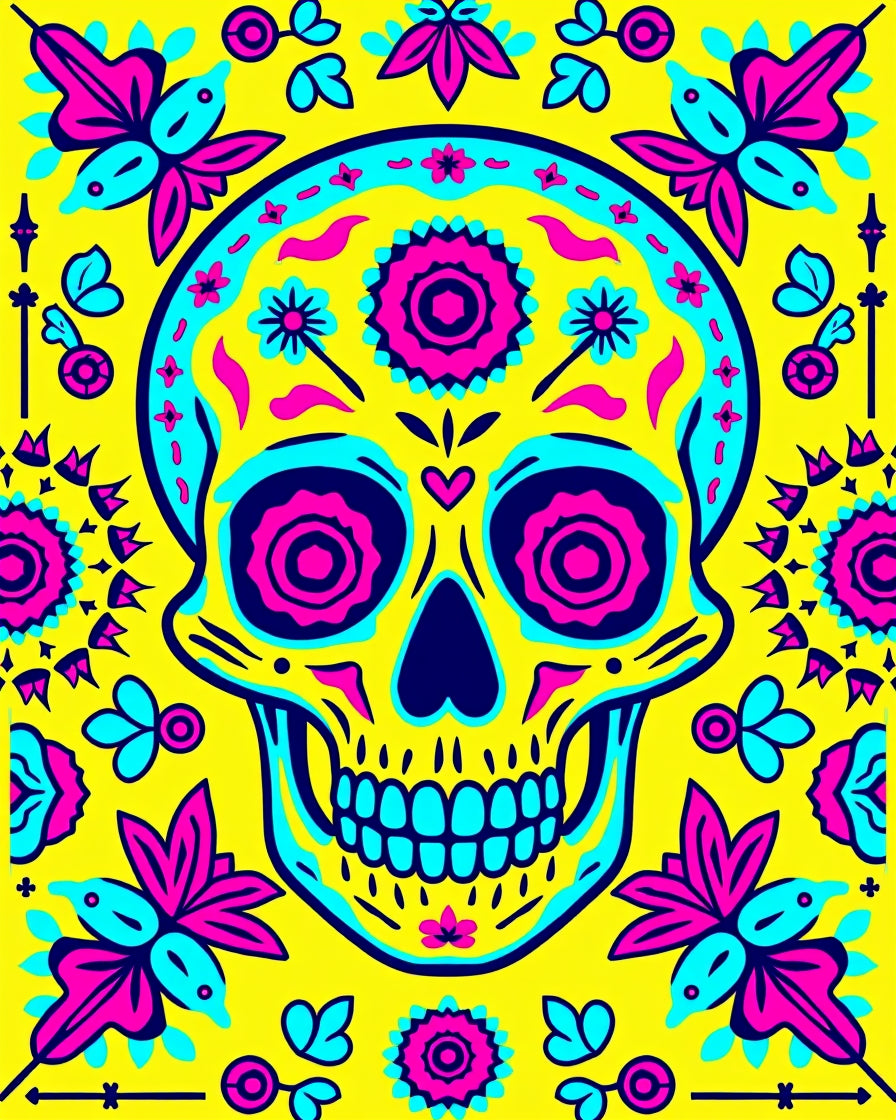 Vibrant Yellow Skull Floral Medallion Rug