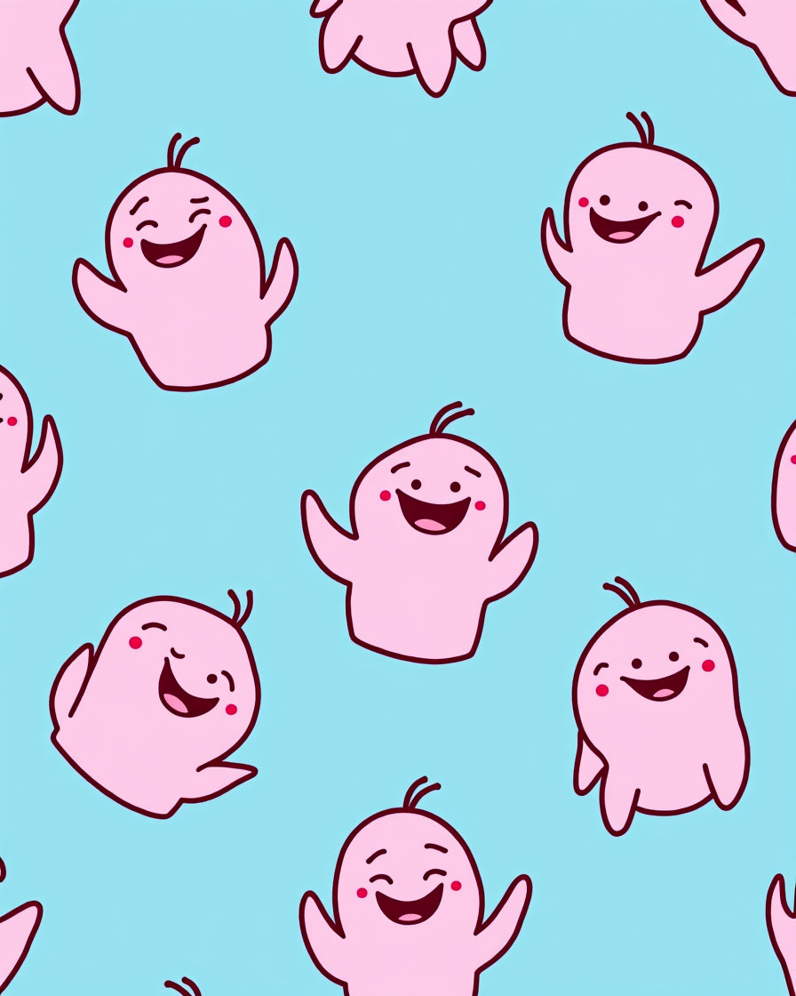 Cheerful Pink Ghost Figures Background Rug