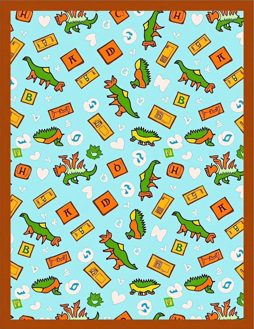 Green Dinosaurs With Orange Accents Rug