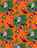 Whimsical Parrot Floral Orange Background Rug