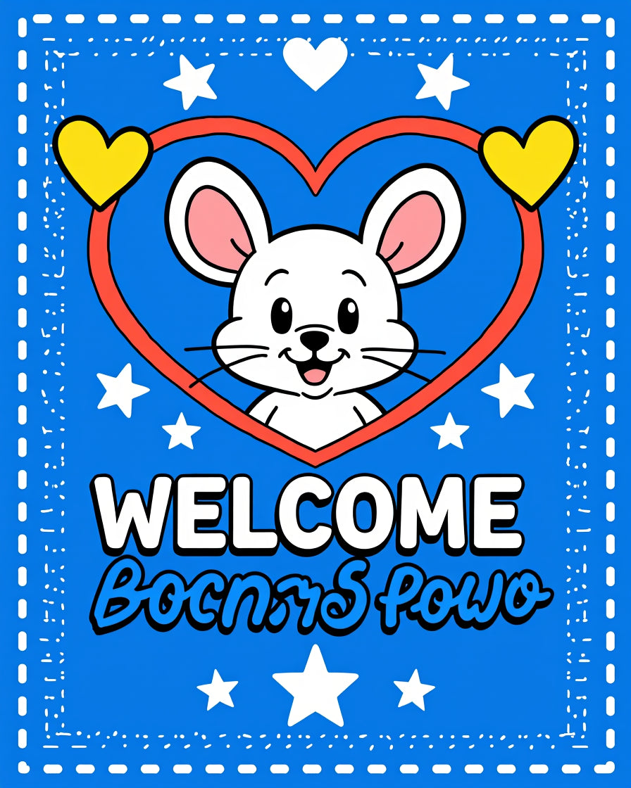Cute White Mouse Heart Blue Rug