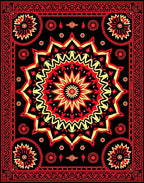 Crimson Yellow Sunburst Mandala Rug