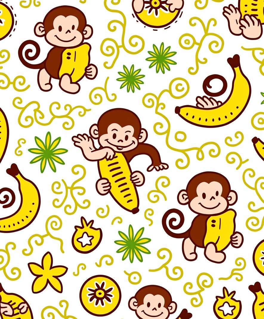 Playful Monkeys Bananas Green Swirls Rug