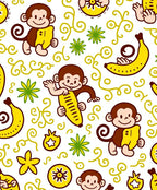Playful Monkeys Bananas Green Swirls Rug