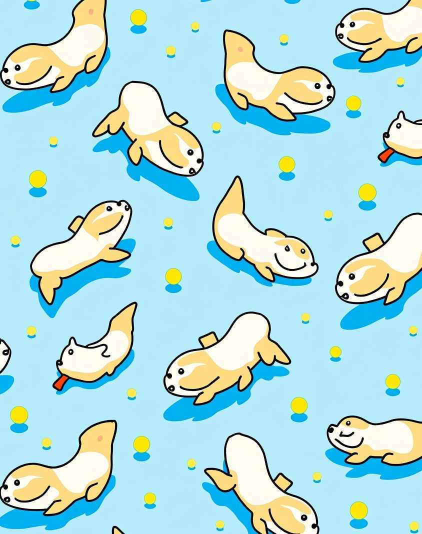 Cute Yellow Seal Pups Scattered Blue Rug