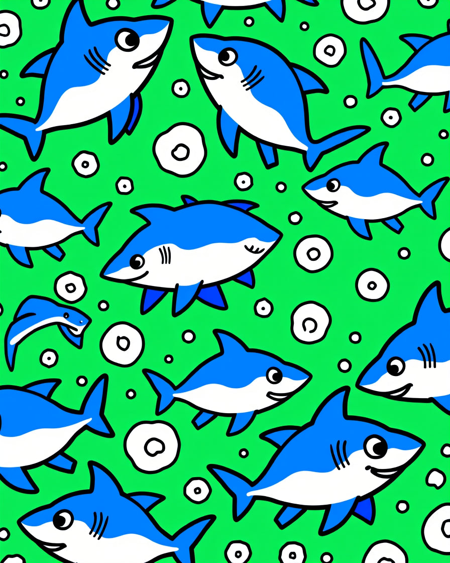 Bright Blue Ocean Shark Bubbles Rug