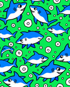 Bright Blue Ocean Shark Bubbles Rug