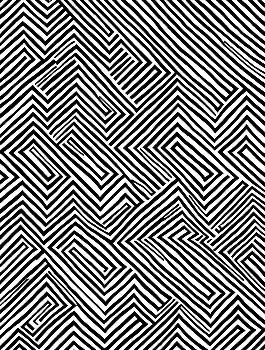 Black White Linear Maze Rug