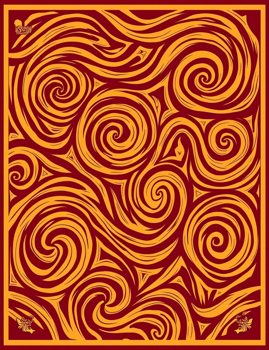 Crimson Gold Swirling Abstraction Rug