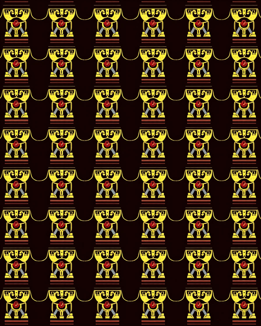 Bold Yellow Red Figure Columns Rug
