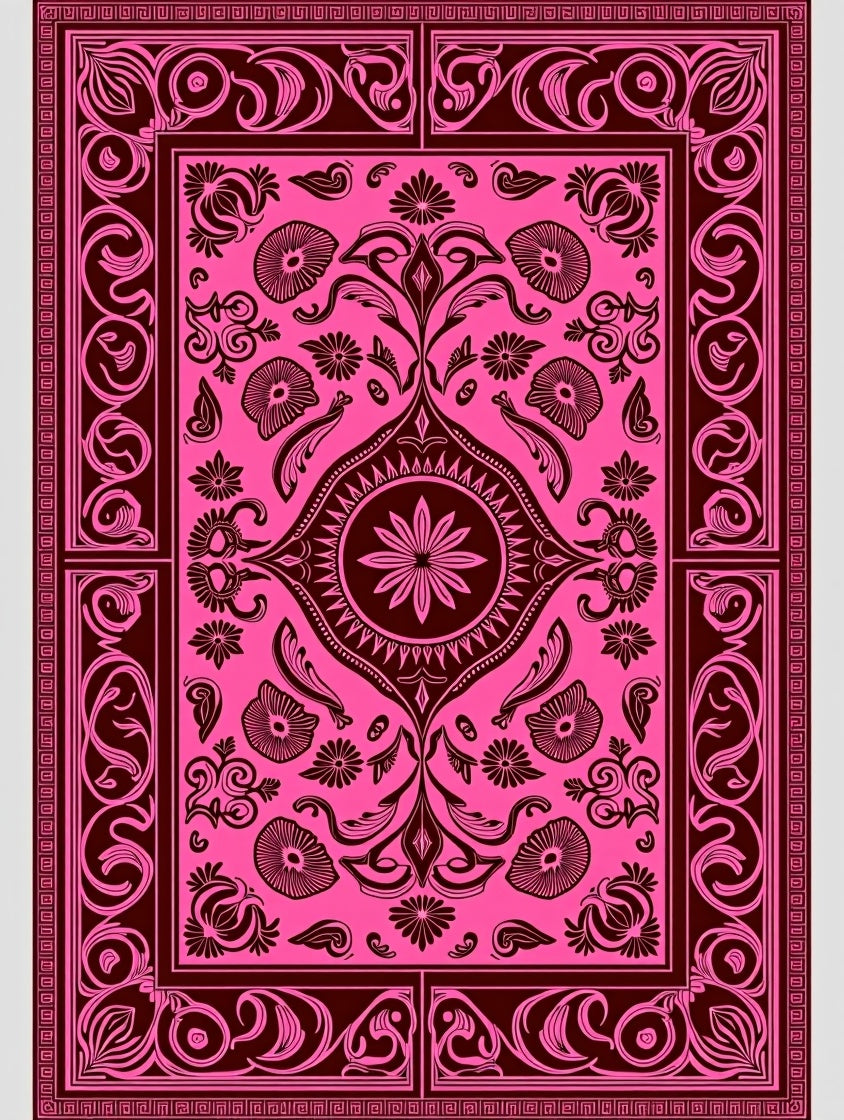 Vibrant Fuchsia Floral Medallion Border Rug