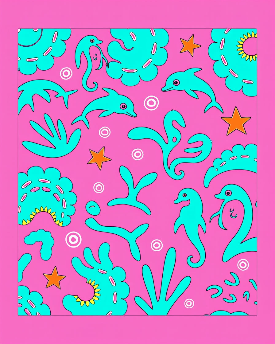 Whimsical Pink Turquoise Ocean Life Rug
