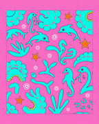 Whimsical Pink Turquoise Ocean Life Rug