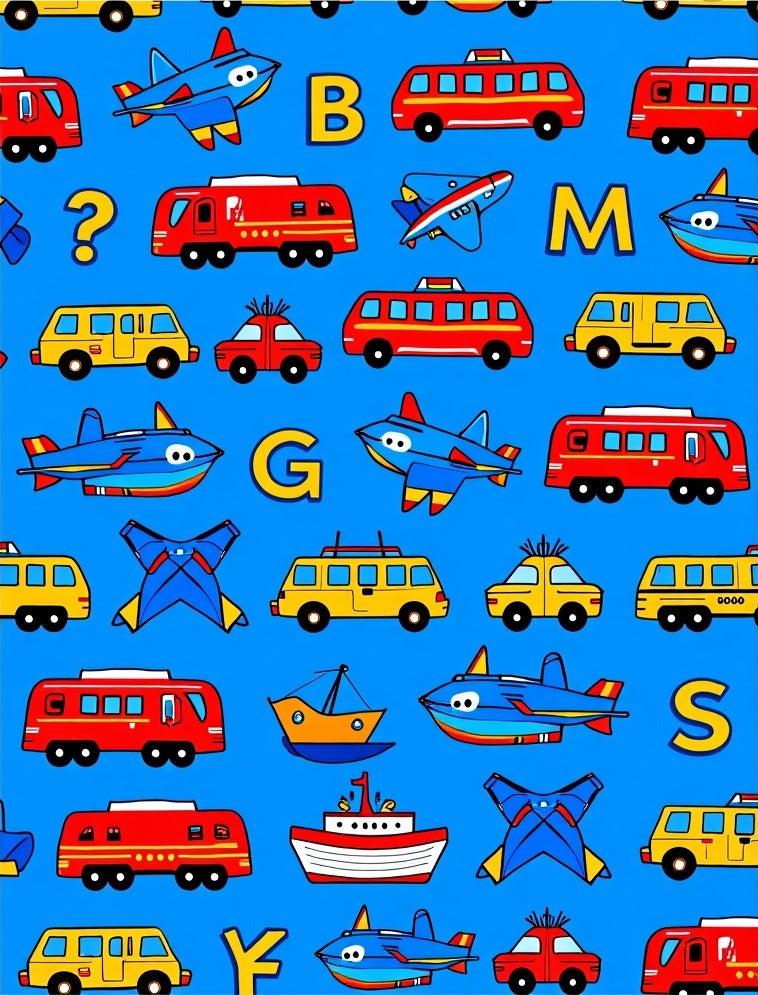 Red Yellow Blue Vehicles Alphabet Rug
