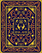 Navy Orange Curlicue Emblem Rug