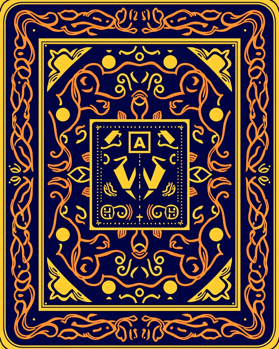 Navy Orange Curlicue Emblem Rug
