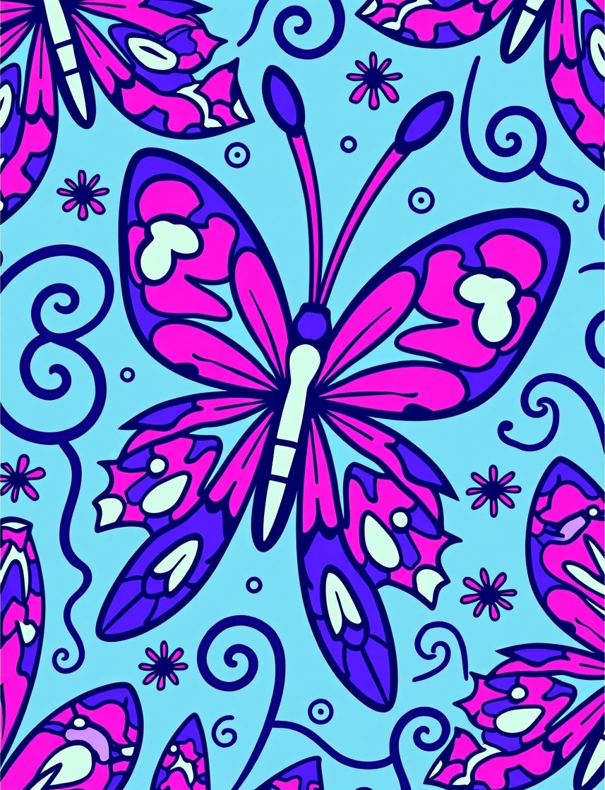 Vibrant Fuchsia Butterfly Swirls Rug