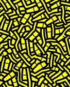 Bright Yellow Black Abstract Labyrinth Rug