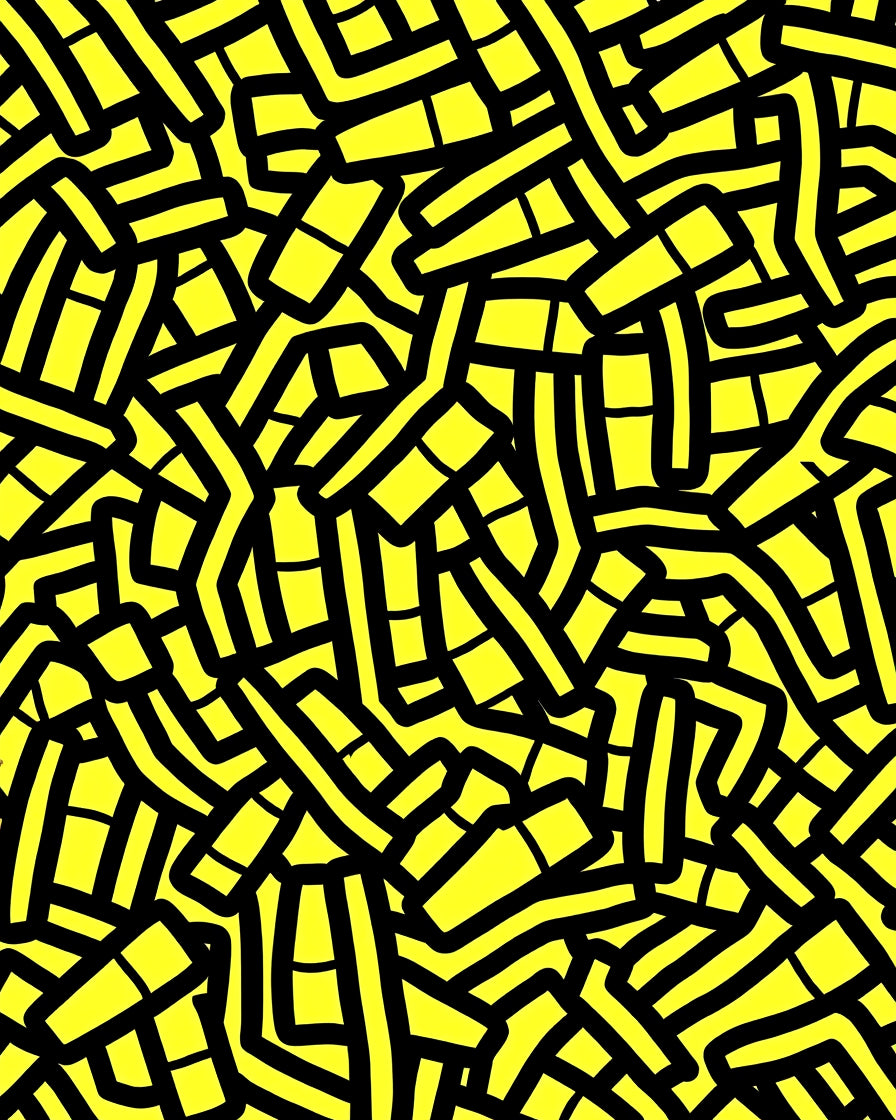 Bright Yellow Black Abstract Labyrinth Rug