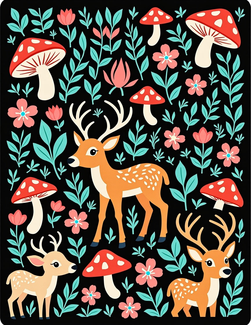 Woodland Creatures With Red Mushrooms Rug