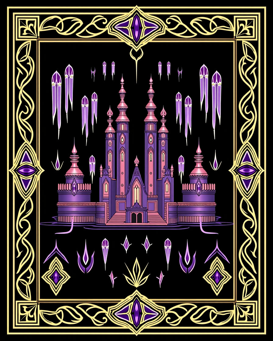 Purple Crystal Castle Fantasy Border Rug