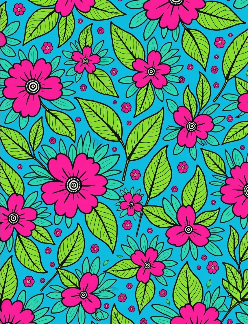 Vibrant Pink Floral Leafy Garden Rug