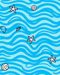 Ocean Blue Wavy Starfish Seashell Rug