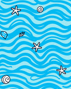 Ocean Blue Wavy Starfish Seashell Rug