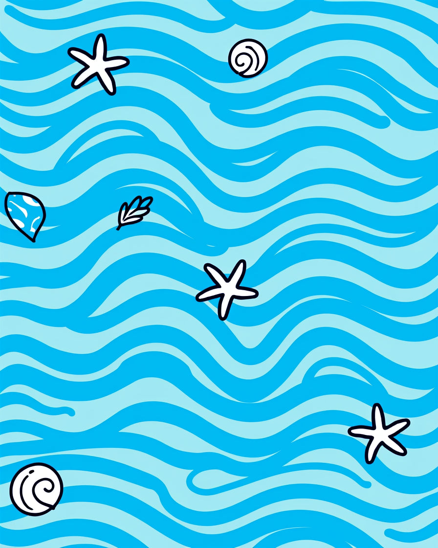 Ocean Blue Wavy Starfish Seashell Rug