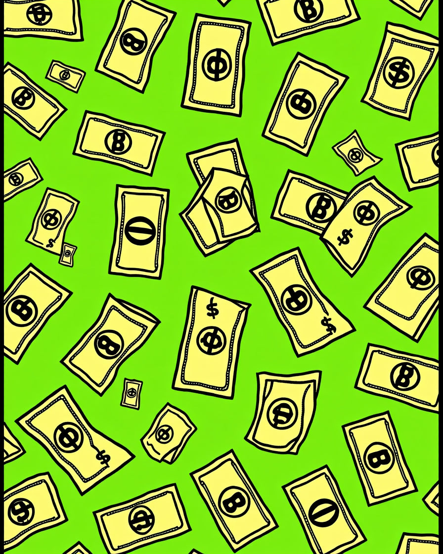 Yellow Money Bills On Bright Green Rug