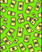 Yellow Money Bills On Bright Green Rug