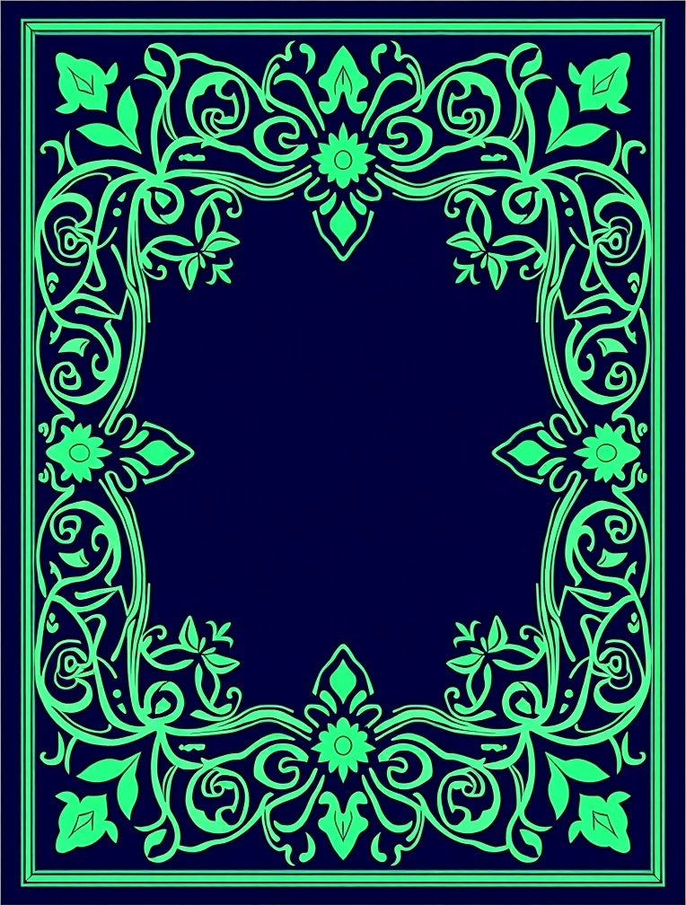 Emerald Green Floral Scroll Frame Rug