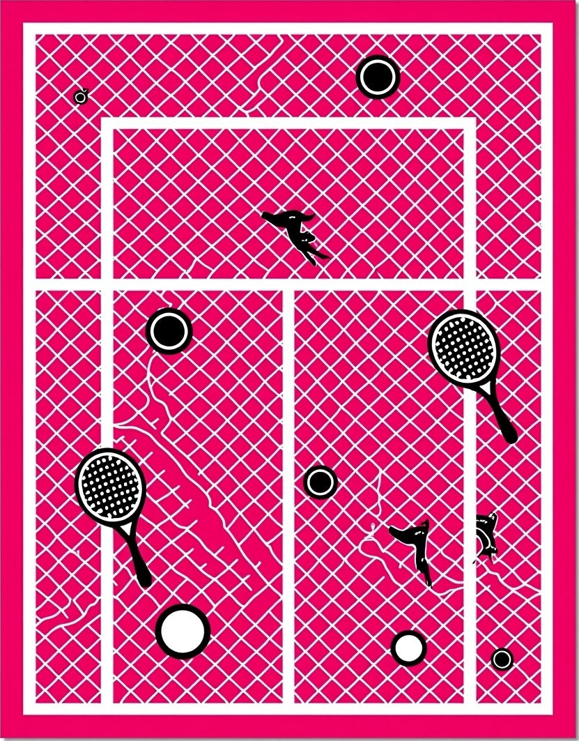 Hot Pink Tennis Court Racket Balls Rug