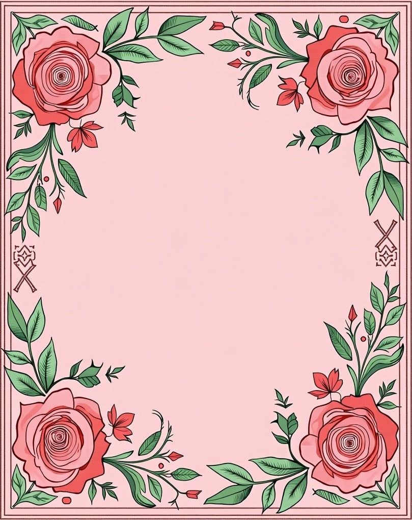 Coral Rose Vine Border Rug