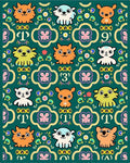 Whimsical Emerald Animal Quatrefoil Friends Rug