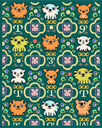 Whimsical Emerald Animal Quatrefoil Friends Rug