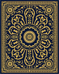 Deep Blue Golden Mandala Sunburst Rug