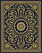 Deep Blue Golden Mandala Sunburst Rug