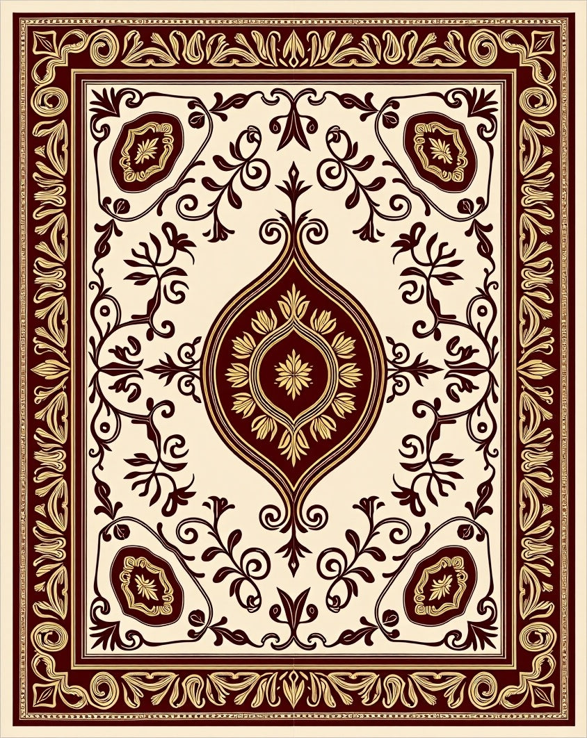 Antique Crimson Floral Scroll Medallion Rug