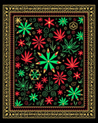 Vibrant Red Green Floral Border Rug