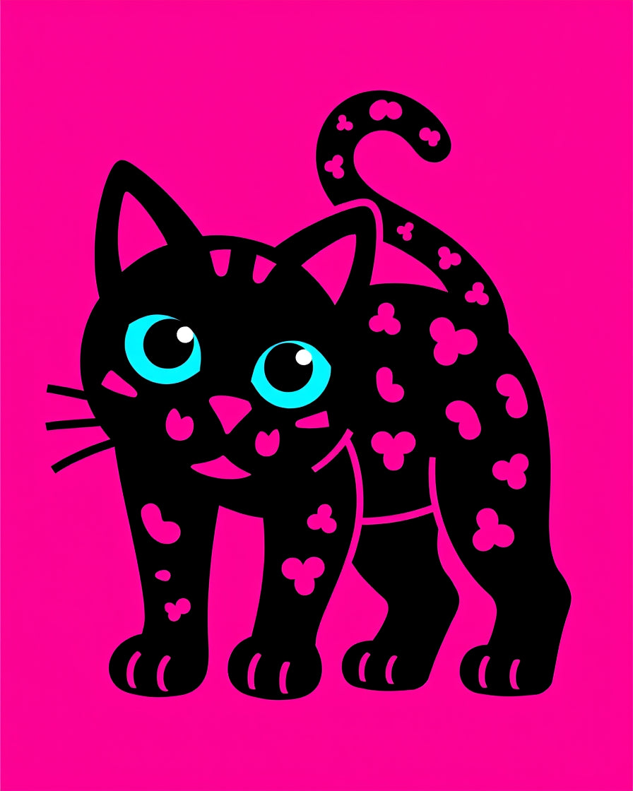 Black Feline Pink Clover Accents Rug