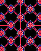 Red Blue Black Geometric Lattice Rug