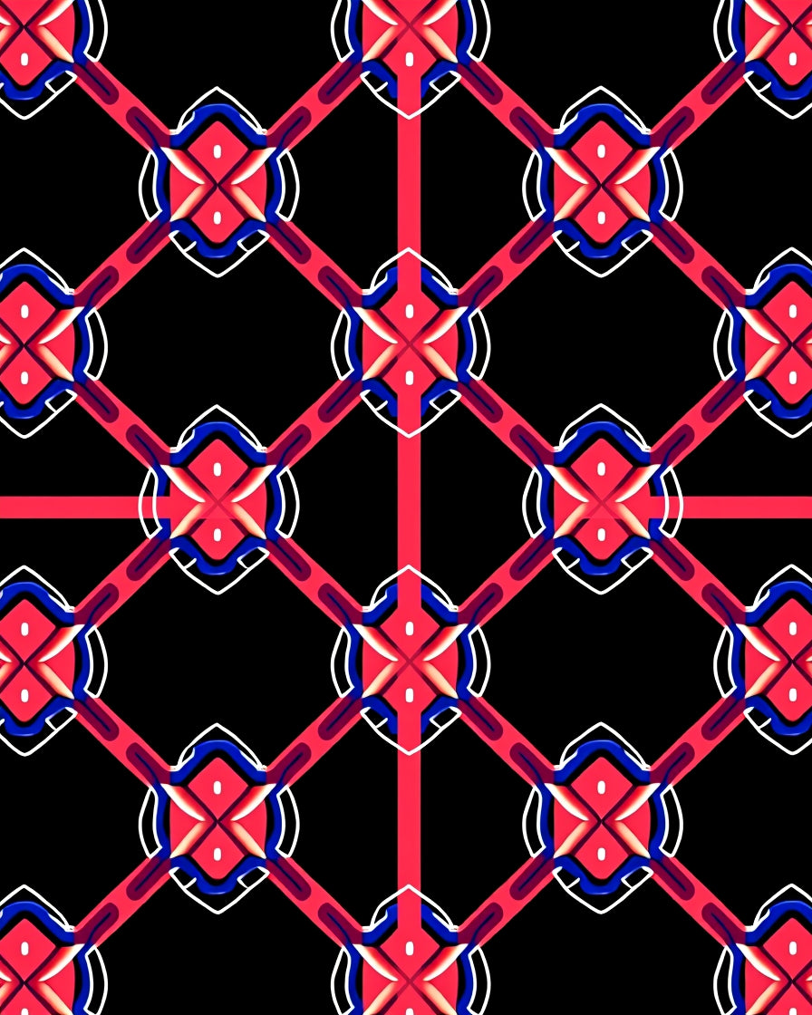 Red Blue Black Geometric Lattice Rug
