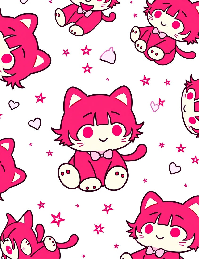 Kawaii Pink Kitty Star Hearts Rug