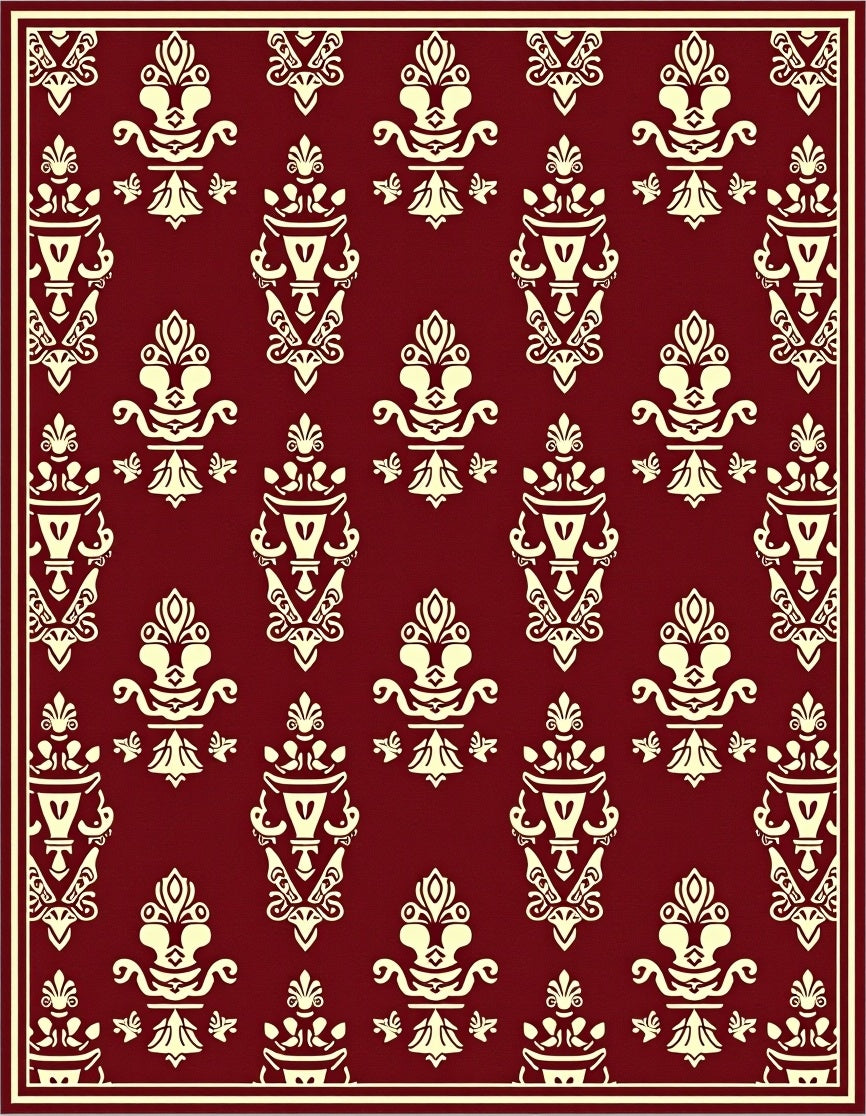 Crimson Ivory Baroque Crest Rug