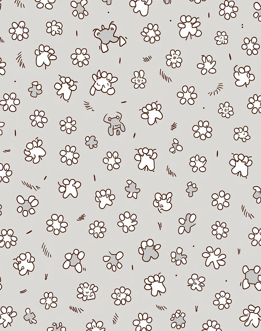 Whimsical Gray Paw Print Floral Rug